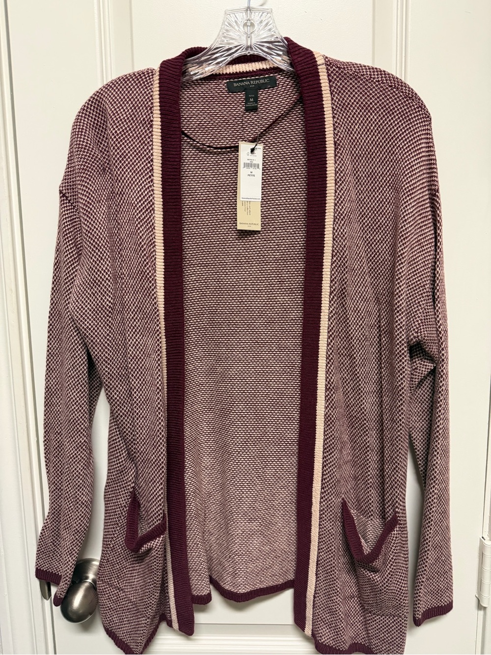 Banana Republic Marled Wine Open-Front Cardigan with Cream Trim